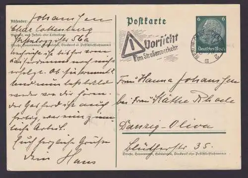 Deutsches Reich Postkarte Berlin Charlottenburg SST Vorsicht im Strassenverkehr