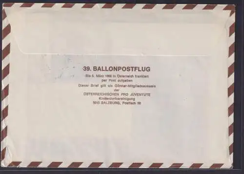 Flugpost Ballonpost Österreich Juventute 39. Ballonpostflug Mauerkirchen 10.3.68