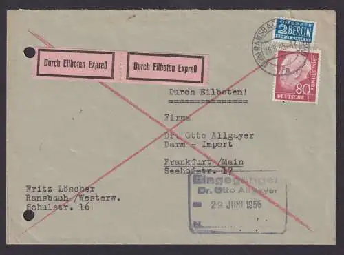 Bund Eilboten Brief EF 264 Heuss 80 Pfg. Ransbach Westerwald Rheinland Pfalz