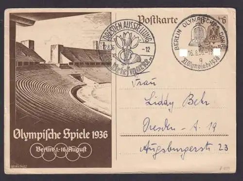 Sport Deutsches Reich Berlin 2 inter SSt XI. Olympiade + Philatelie 1936 Dresden