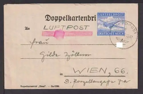 Deutsches Reich Feldpost Doppelkartenbrief Nr. 27645 nach Wien 66 Österreich