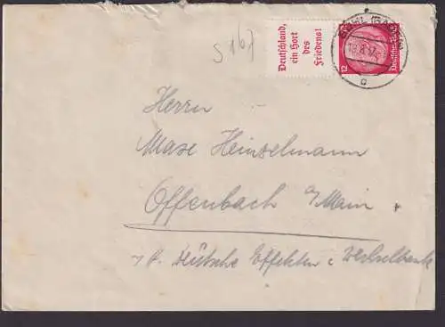 Deutsche Reich Zusammendruck Brief Hindenburg Buhl Baden Offenbach Main