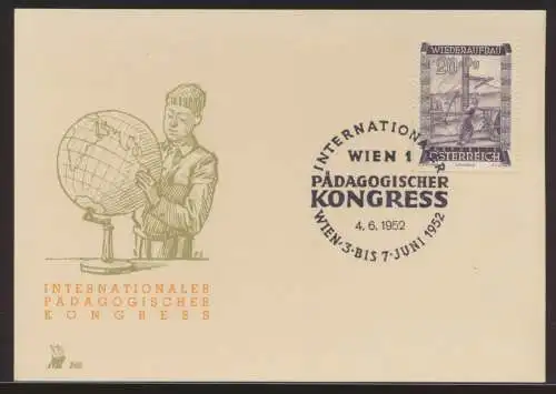 Österreich Wien Pädagogik Kongress EF 859 auf schöner Sonderkarte 4.6.1952