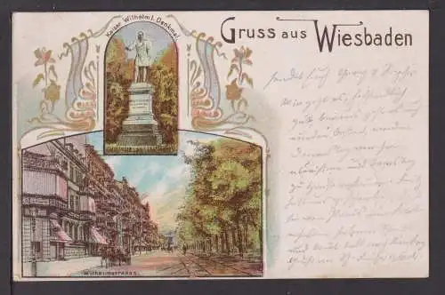 Litho Ansichtskarte Wiesbaden Hessen Kaiser Wilhelm Denkmal Gunzenhausen Bayern