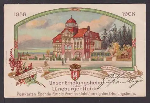 Jugendstil Litho Ansichtskarte Lüneburger Heide Niedersachsen Erholungsheim