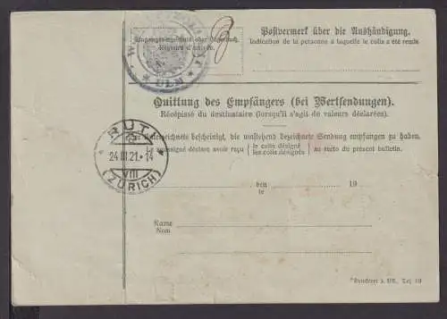 Deutsches Reich Infla Auslands Paketkarte MEF 152 Germania Viererblock Ulm Baden