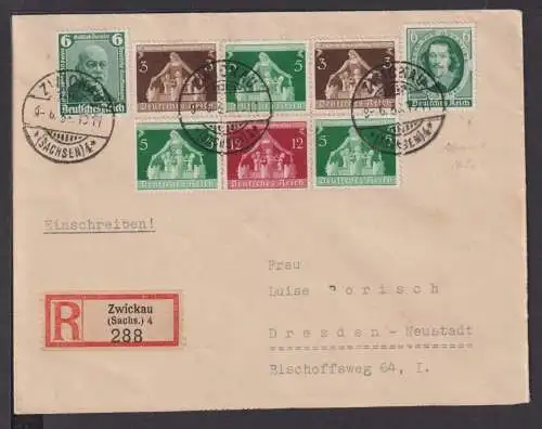 Deutsches Reich R Brief illustre Frankatur Zwickau Sachsen 1936 Dresden