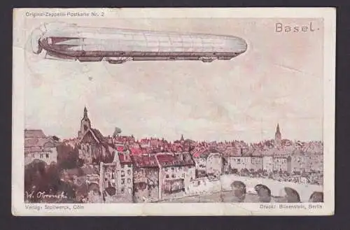 Zeppelin Ansichtskarte Nr. 2 Basel Reklame Stollwerck Köln Abb. + Unterschrift