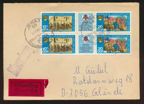 DDR Zusammendruck Eilboten Brief + Eisenbahn Jena nach Glinde Schleswig-Holstein