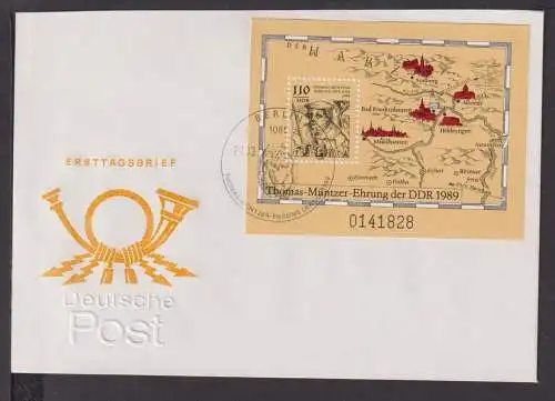 Briefmarken DDR Deutschland Brief Block 1989 Thomas Münzer Ehrung