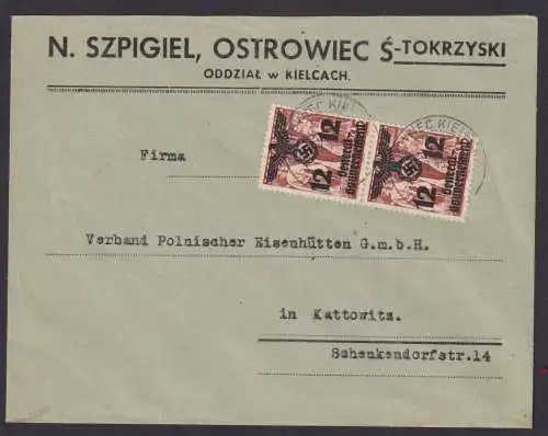 Briefmarken Besetzung Generalgouvernement Brief Ostrowiec Kielcki Kattowitz MEF