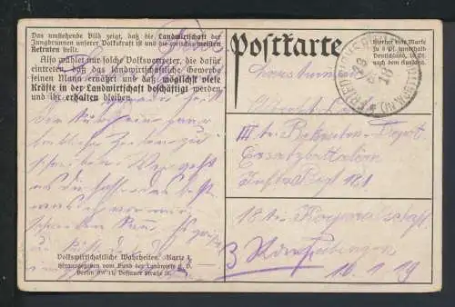 Ansichtskarte Feldpost 1918 Volkswirtschaftliche Wahrheiten Reich + Ostpreußen