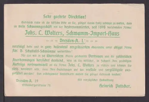 Deutsches Reich grüne Vordruck Auslands Karte Germania Dresden Sachsen 1906