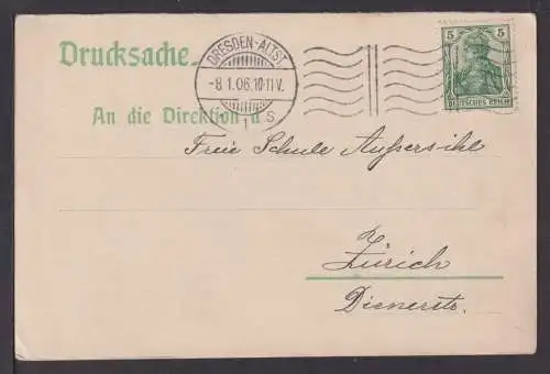 Deutsches Reich grüne Vordruck Auslands Karte Germania Dresden Sachsen 1906