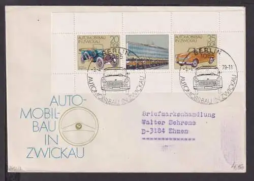 Briefmarken DDR Deutschland Brief Block 1979 Automobilbau in Zwickau