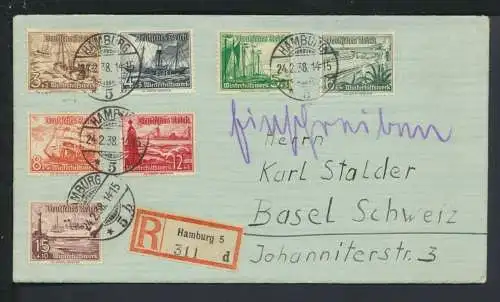 2x R Brief Deutsches Reich MIF 651-659 WHW Schiffe Hamburg 1938 Basel Schweiz