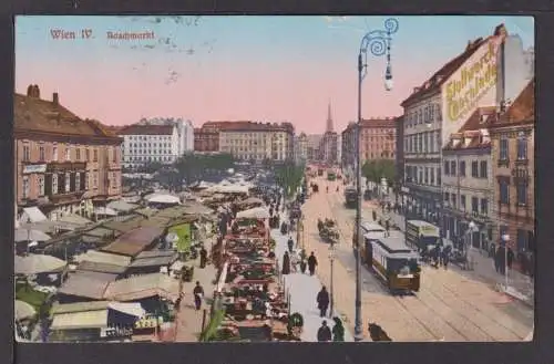 Ansichtskarte Wien Österreich Naschmarkt Straßenbahn 1914 Leipzig Sachsen