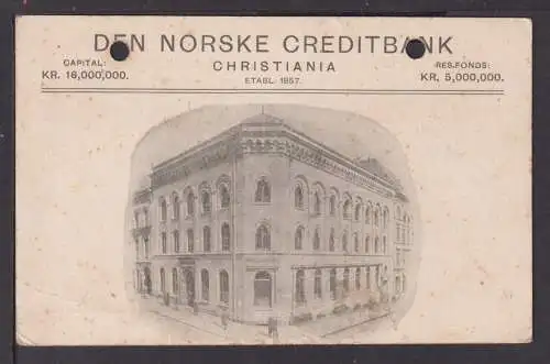 Norwegen Reklame Privatganzsache Den Norske Creditbank Christiania Mängel