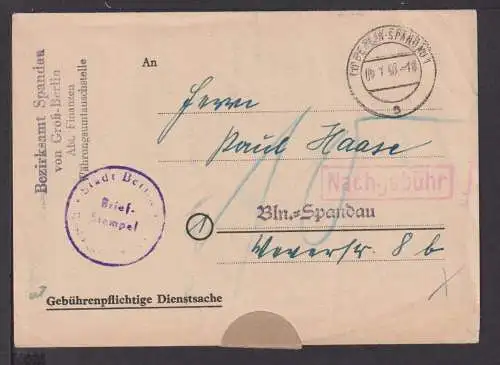 Berlin Spandau Nachgebühr Brief Formular Währungsumtausch 1950