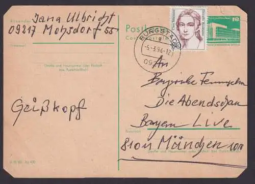 Bund Frauen auf DDR Ganzsache Burgstädt n. München Bayern rs. Reklame Aufkleber