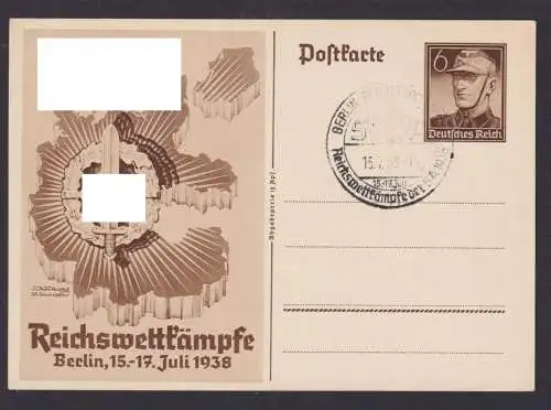 Deutsches Reich Berlin Reichswettkämpfe 1938 SA Künstler Ganzsache