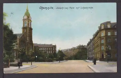 Ansichtskarte Chemnitz Sachsen Josephinen Platz Lukaskirche 1907 Zöblitz