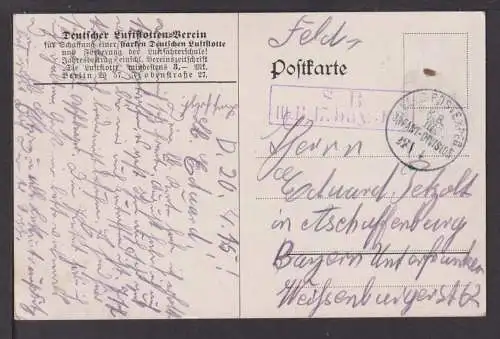 Ansichtskarte 1 Weltkrieg Kampf in den Lüften Feldpost 1915 Aschaffenburg Bayern