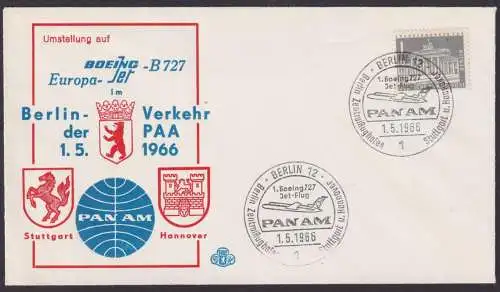 Berlin attr. Flugpost Brief Boeing B 727 Europa Jet PANAM 1.5.1966 Brandenburger