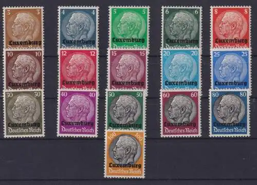 Besetzung Luxemburg 1-16 Luxus postfrisch Aufdruck Hindenburg MNH KatWert 45,00