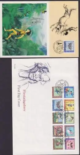 Europa Schweden Astrid Lindgren 1431-1440 Zusammendruck FDC + 5 Maximumkarten