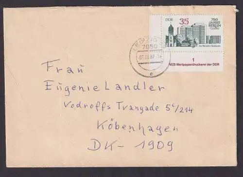 Briefmarken Bogenecke Eckrand DDR Brief mit Druckereiangabe Leipzuig Kopenhagen