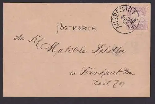 Vorläufer Ansichtskarte Augsburg Bayern Rathaus Theater nach Frankfurt 20.5.1891