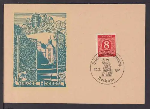 Philatelie tolle Anlasskarte Schloss Borbeck Bochum Briefmarken Ausstellung 1947