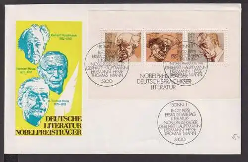 Briefmarken Deutschland Brief Block 1978 Deutsche Literatur Nobelpreisträger