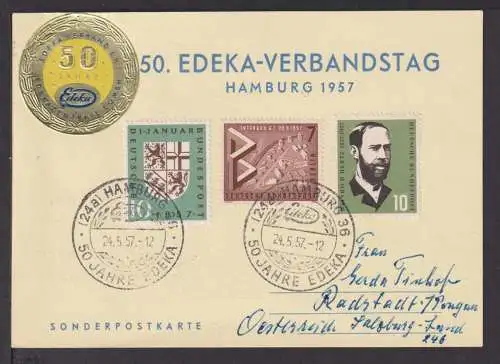 Bund Berlin schöne MIF auf inter. Reklame Anlasskarte 50. Edeka Verbandstag 1957