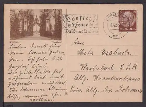 Deutsches Reich Potsdam Sonderpostkarte Sanssouci Karlsbad CSR