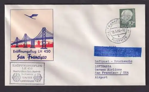 Flugpost airmail Bund Brief EF 259 Frankfurt Eröffnungsflug LH 450 San Francisco