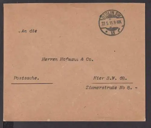 Postsache Deutsches Reich Berlin SW Kaiserlich Deutsches Postamt 11