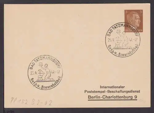 Deutsches Reich Brief SST Bad Tatzmannsdorf Herz und Frauenheilbad 1942 PK