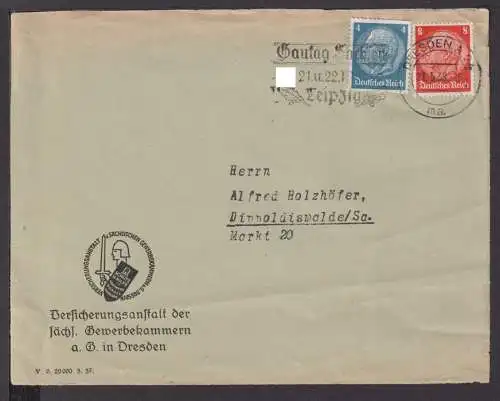 Deutsches Reich Brief sel SST Gautag Leipzig 1938 Dresden Sachsen Dippoldiswalde