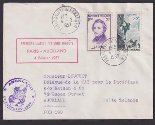 Flugpost Brief Air Mail Frankreich Paris Auckland Neuseeland 4.2.1957