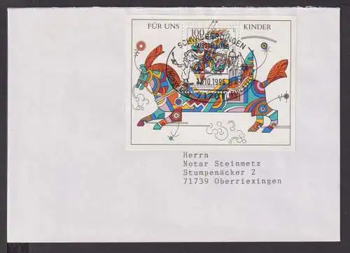 Briefmarken Deutschland Brief Block 1996 Für uns Kinder