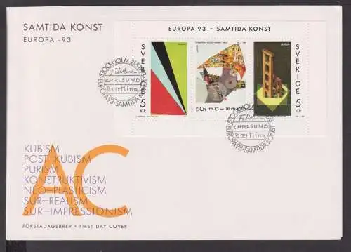 Briefmarken Schweden Europa Brief Block 1993 SAMTIDA KONST