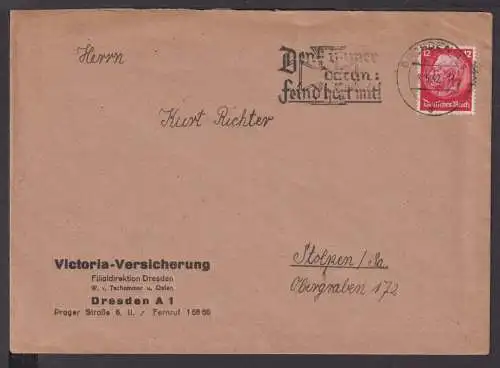 Deutsches Reich Brief selt. SST Denk immer daran Feind hört mit 1942 Dresden