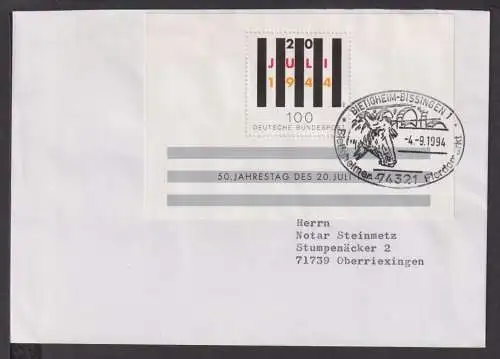 Briefmarken Deutschland Brief Block 1994 50. Jahrestag 20. Juli 1944