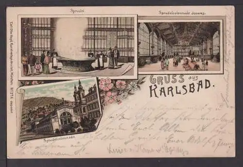 Jugendstil Litho Ansichtskarte Karlsbad Tschechien Annaberg Erzgebirge Sachsen