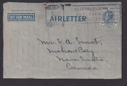 Flugpost air mail Australien Ganzsache Airletter Aerogramm 7 d. King Georg