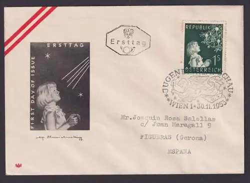 Österreich Brief EF 994 Weihnachten FDC Destination Wien Figueras Girona Spanien