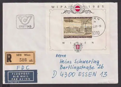 Flugpost R Brief Wien Österreich EF Block 5 WIPA Philatelie Essen Briefmarken