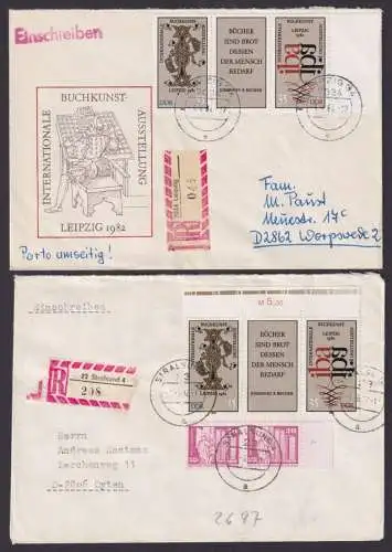 DDR Brief 2697-2698 Buchkunst Ausstellung 4 Belege Varianten Zusammendruck